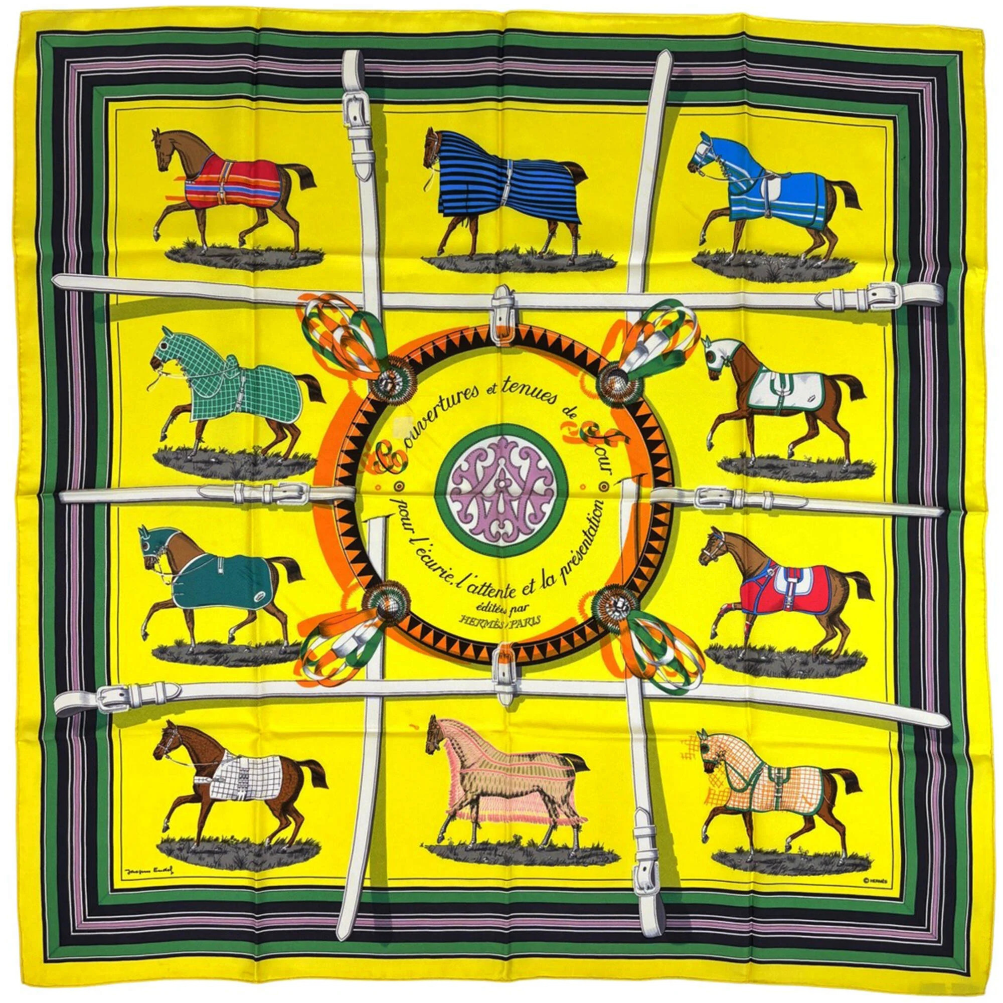 Hermes Authentic Yellow Silk Scarf
